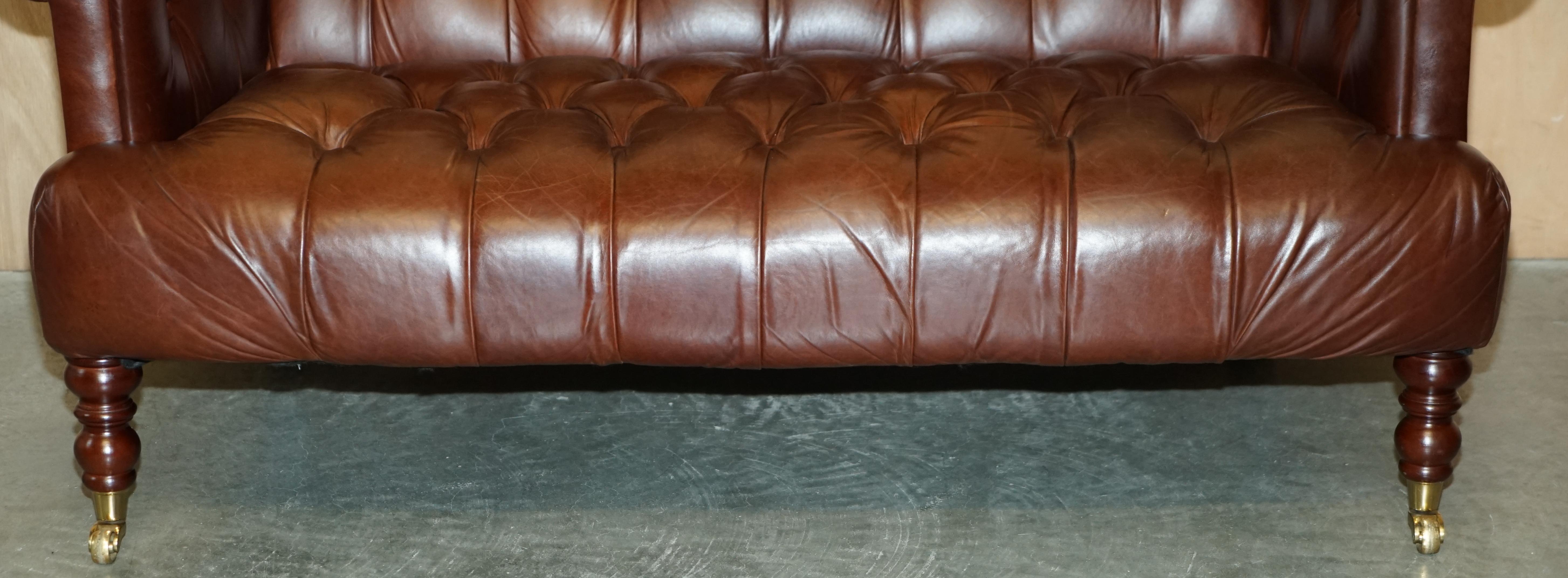 Leather FiNE CHESTNUT BROWN LEATHER LAUREN ASHLEY CHESTERFIELD TWO SEAT LIBRARY SOFa For Sale