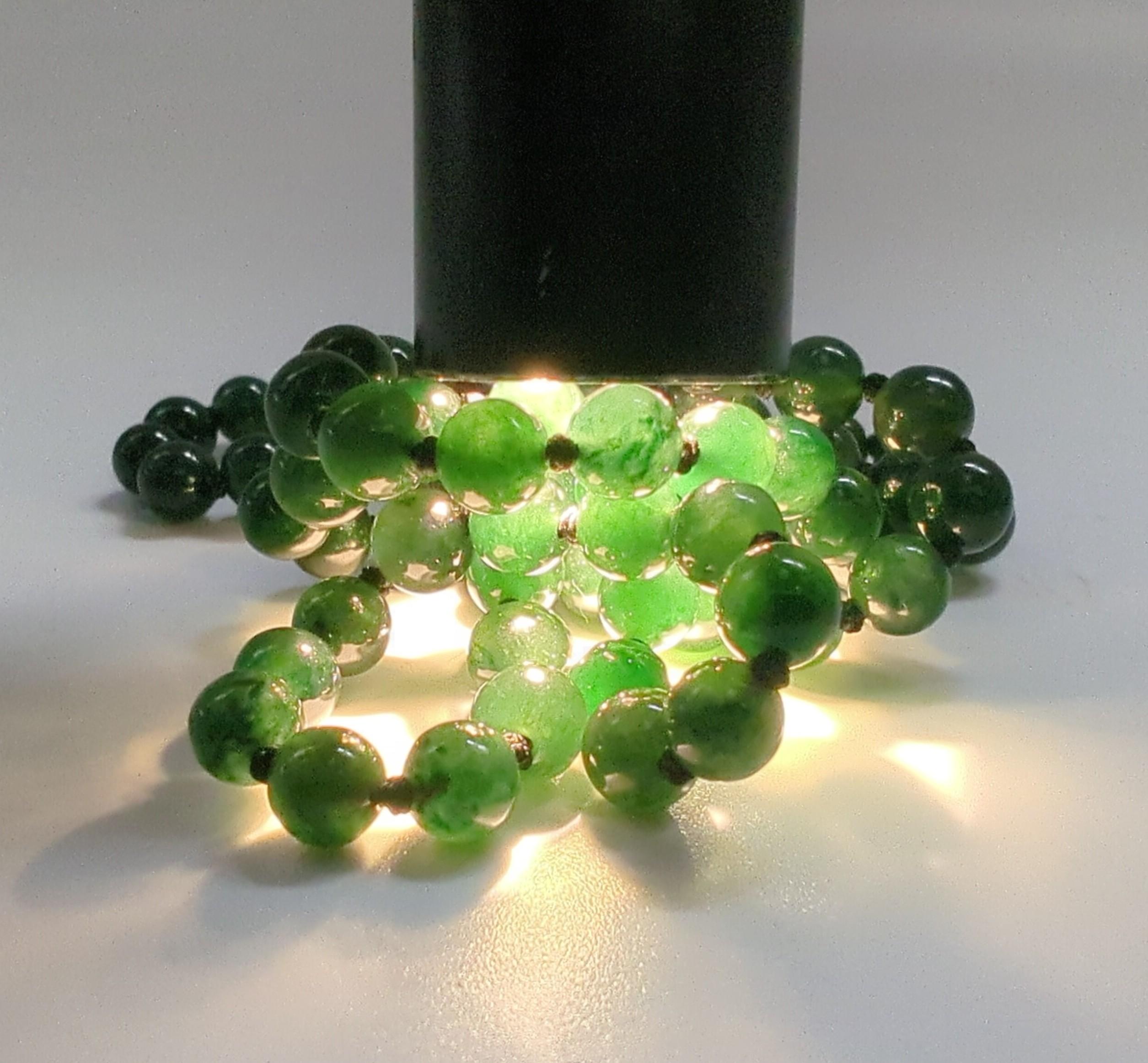 Collana di perline di giada cinese fine di grado A, naturale e traslucida, verde inchiostro, 22
