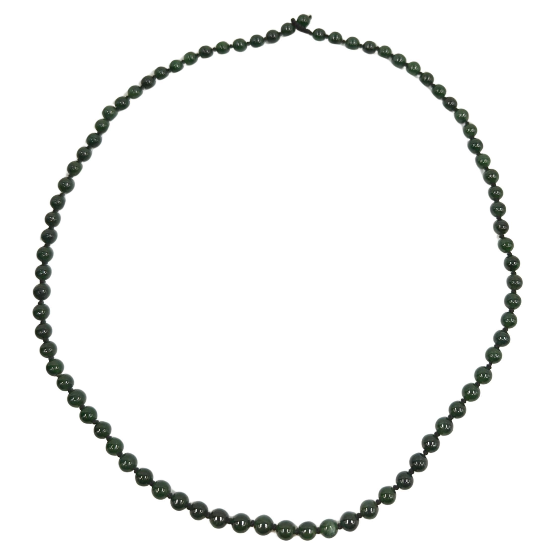 Collana di perline di giada cinese fine di grado A, naturale e traslucida, verde inchiostro, 22