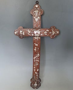 Antique Asian Mother-of-Pearl Inlaid Hardwood Cross