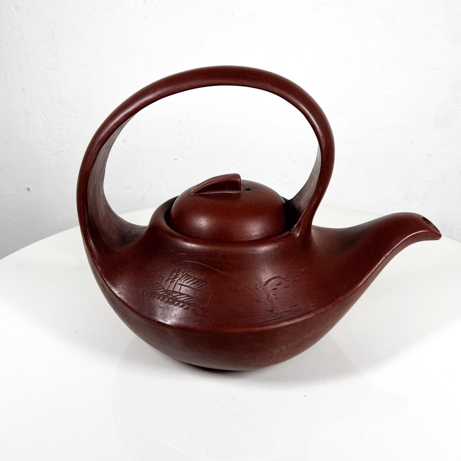 Fine Chinese Antique Yixing Teapot Curved Body Loop Handle Clay Pottery 2