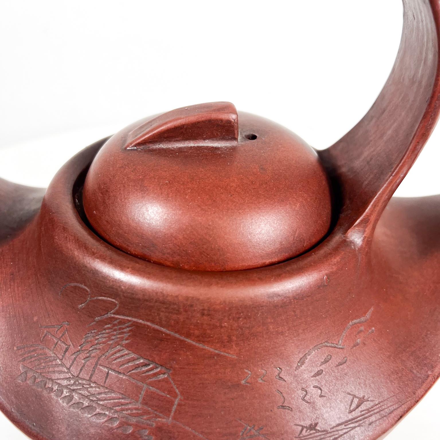 Fine Chinese Antique Yixing Teapot Curved Body Loop Handle Clay Pottery 3