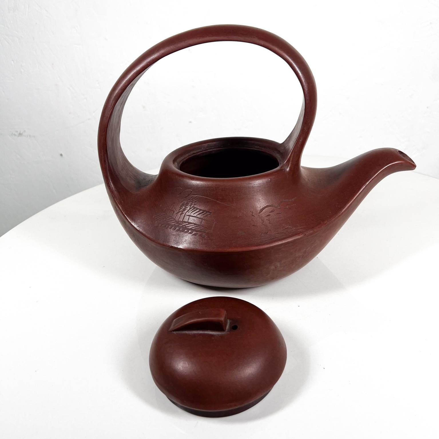 Fine Chinese Antique Yixing Teapot Curved Body Loop Handle Clay Pottery 4
