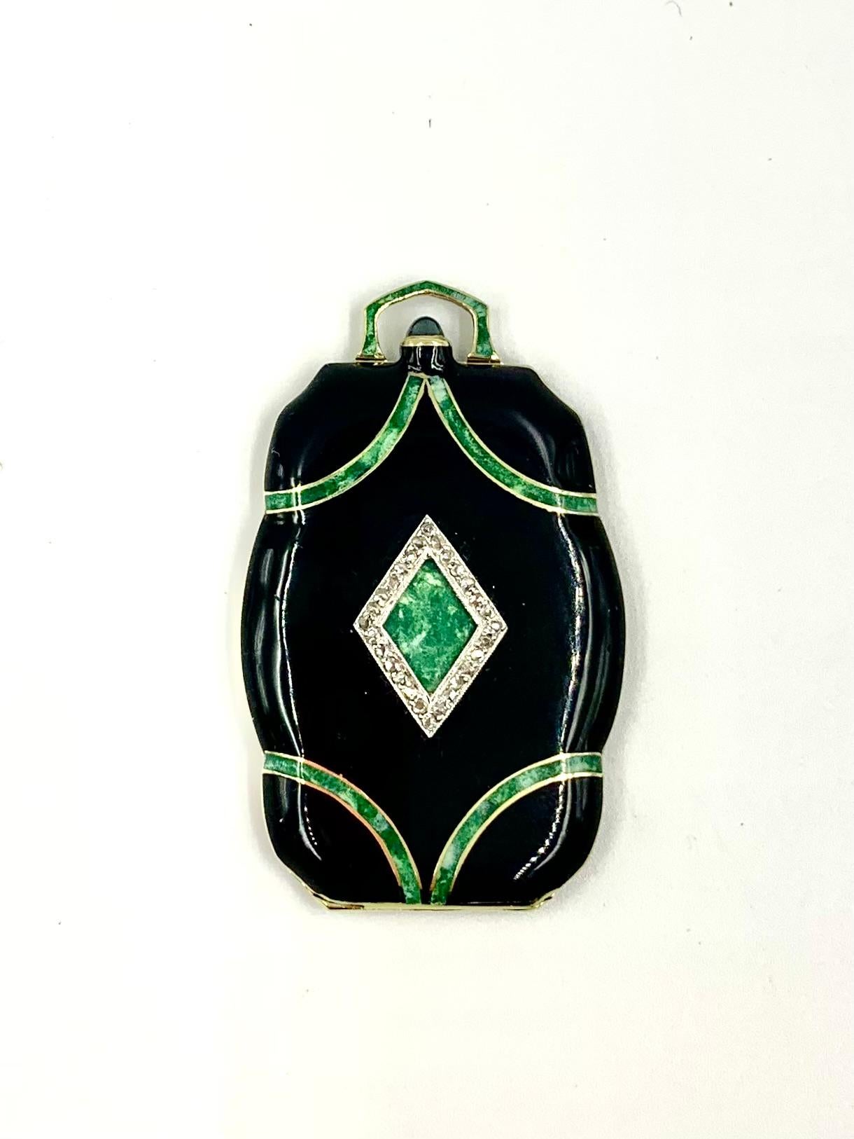 Fine Chinese Art Deco Diamond Enamel 14K Yellow Gold Platinum Locket Pendant 5