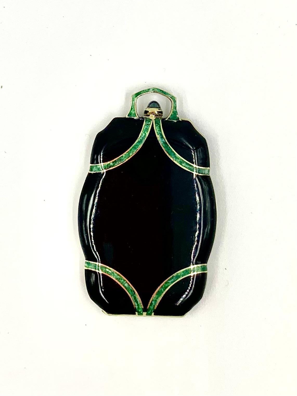 Fine Chinese Art Deco Diamond Enamel 14K Yellow Gold Platinum Locket Pendant 6