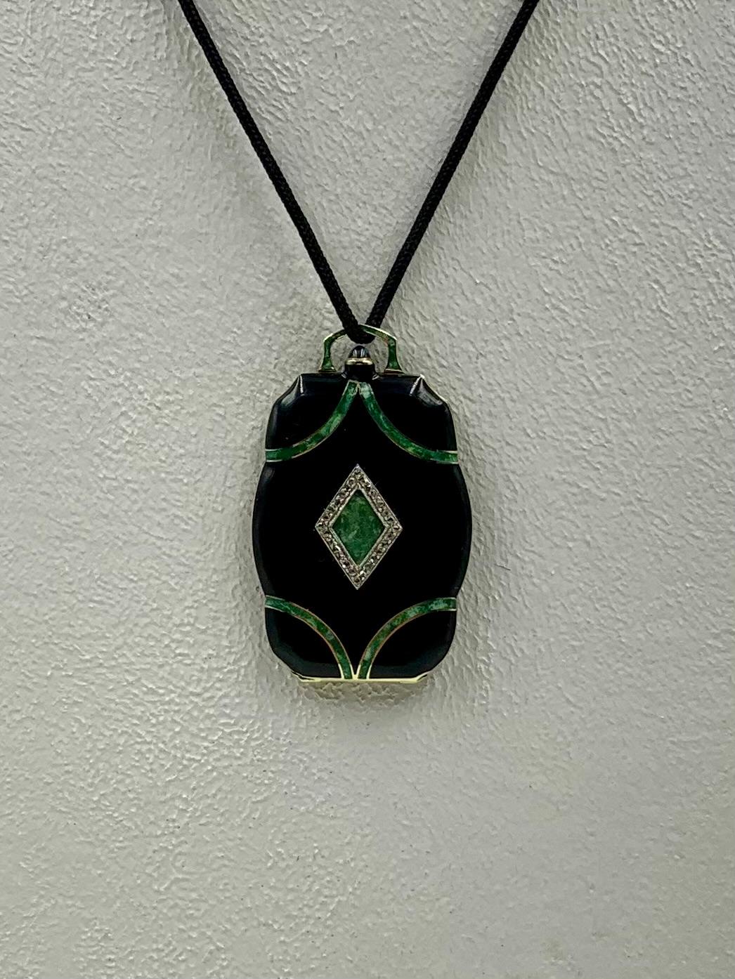 Fine Chinese Art Deco Diamond Enamel 14K Yellow Gold Platinum Locket Pendant 7