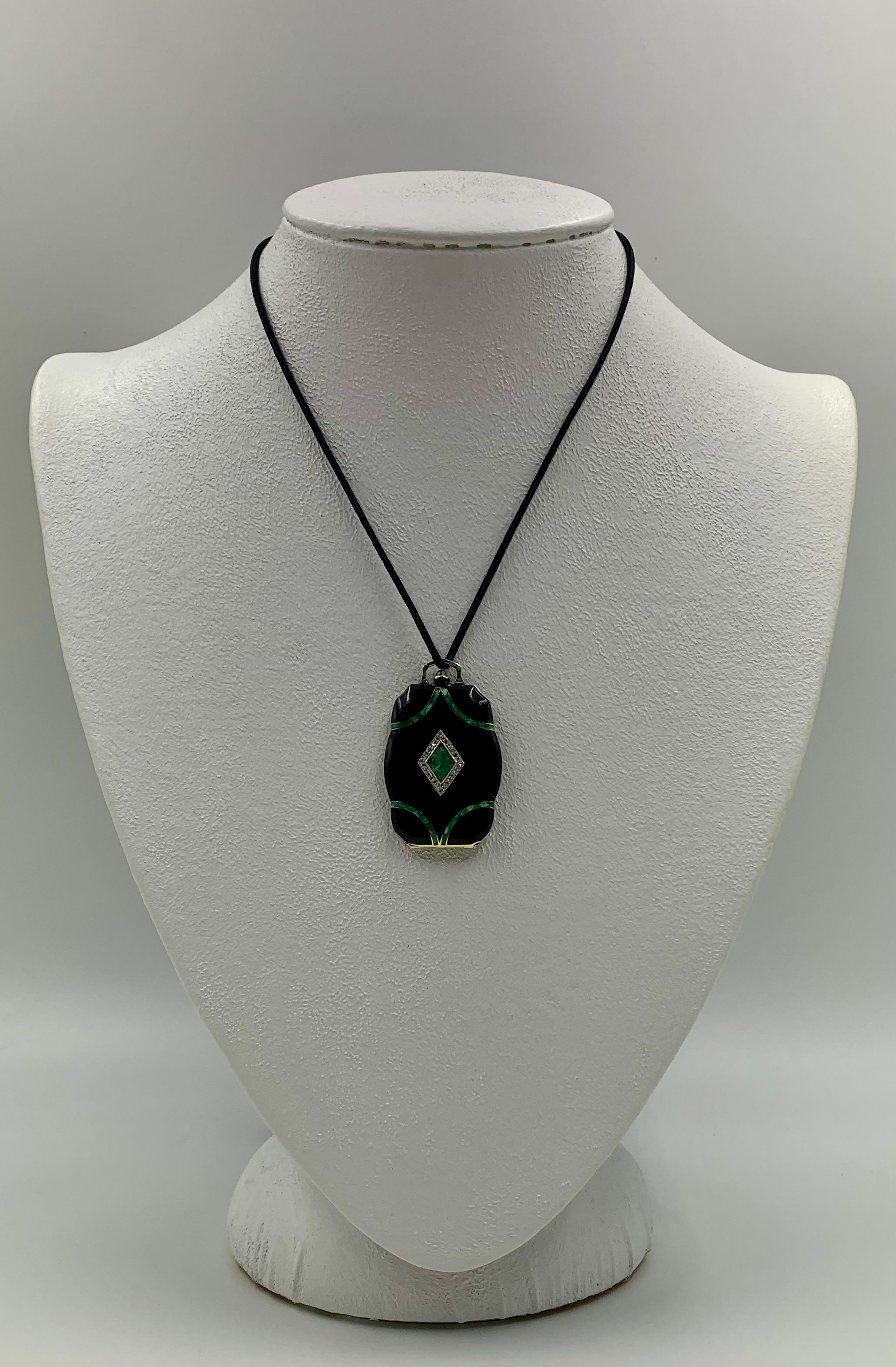 Fine Chinese Art Deco Diamond Enamel 14K Yellow Gold Platinum Locket Pendant 8
