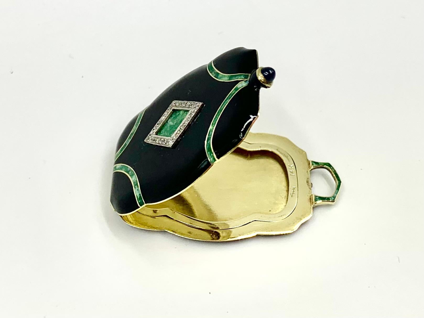 Fine Chinese Art Deco Diamond Enamel 14K Yellow Gold Platinum Locket Pendant 11