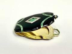 Pendentif médaillon Art déco chinois en or jaune 14 carats avec diamants et émail