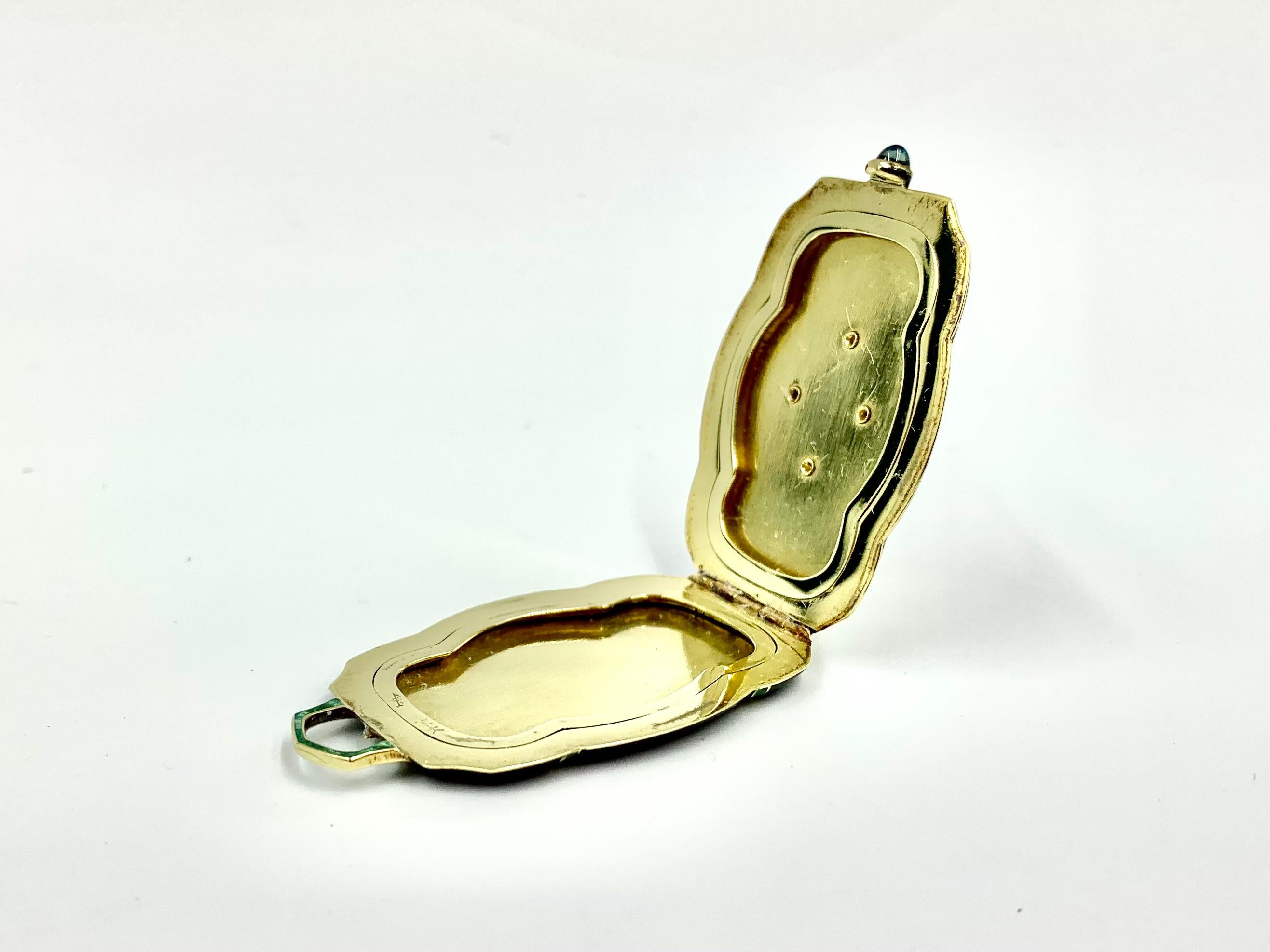 Women's or Men's Fine Chinese Art Deco Diamond Enamel 14K Yellow Gold Platinum Locket Pendant