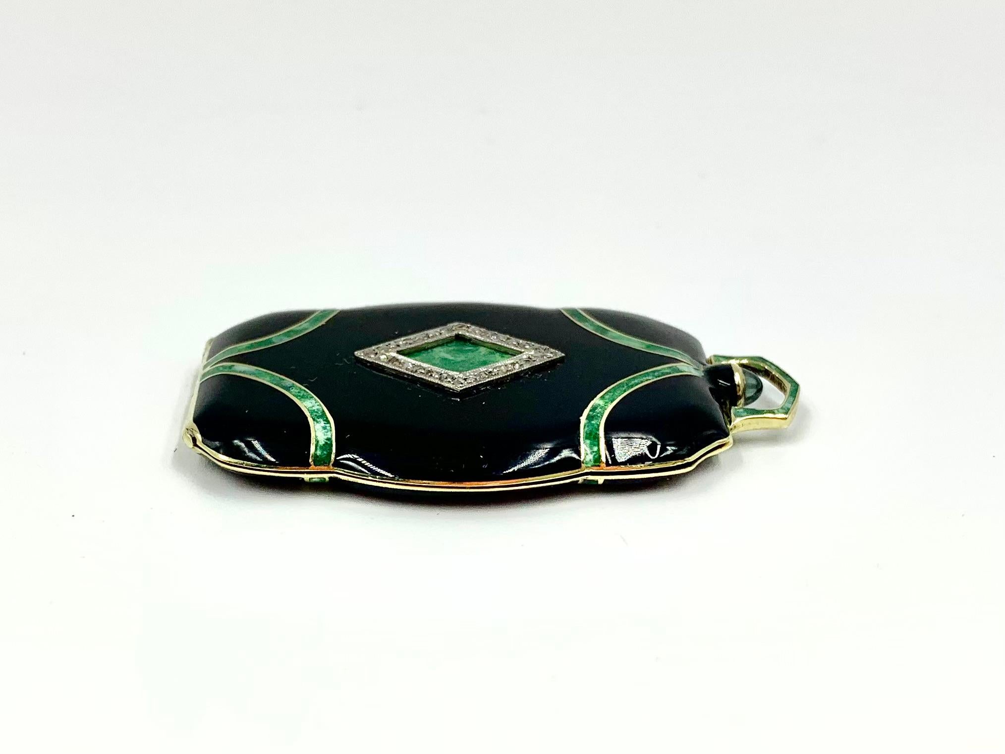 Fine Chinese Art Deco Diamond Enamel 14K Yellow Gold Platinum Locket Pendant 4