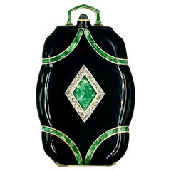 Antique Fine Chinese Art Deco Diamond Enamel 14K Yellow Gold Platinum Locket Pendant