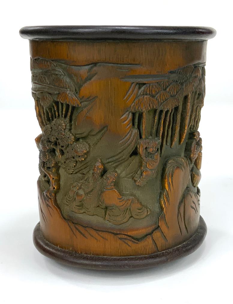 Hand-Carved Fine Chinese Bamboo Root Carved Brush Pot For Sale