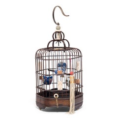 Fine Chinese Bird Cage with Porcelain Waterpots, circa 1850