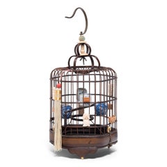 Fine Chinese Birdcage with Porcelain Waterpots, circa 1850