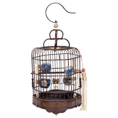 Used Fine Chinese Bird Cage with Porcelain Waterpots, circa 1850