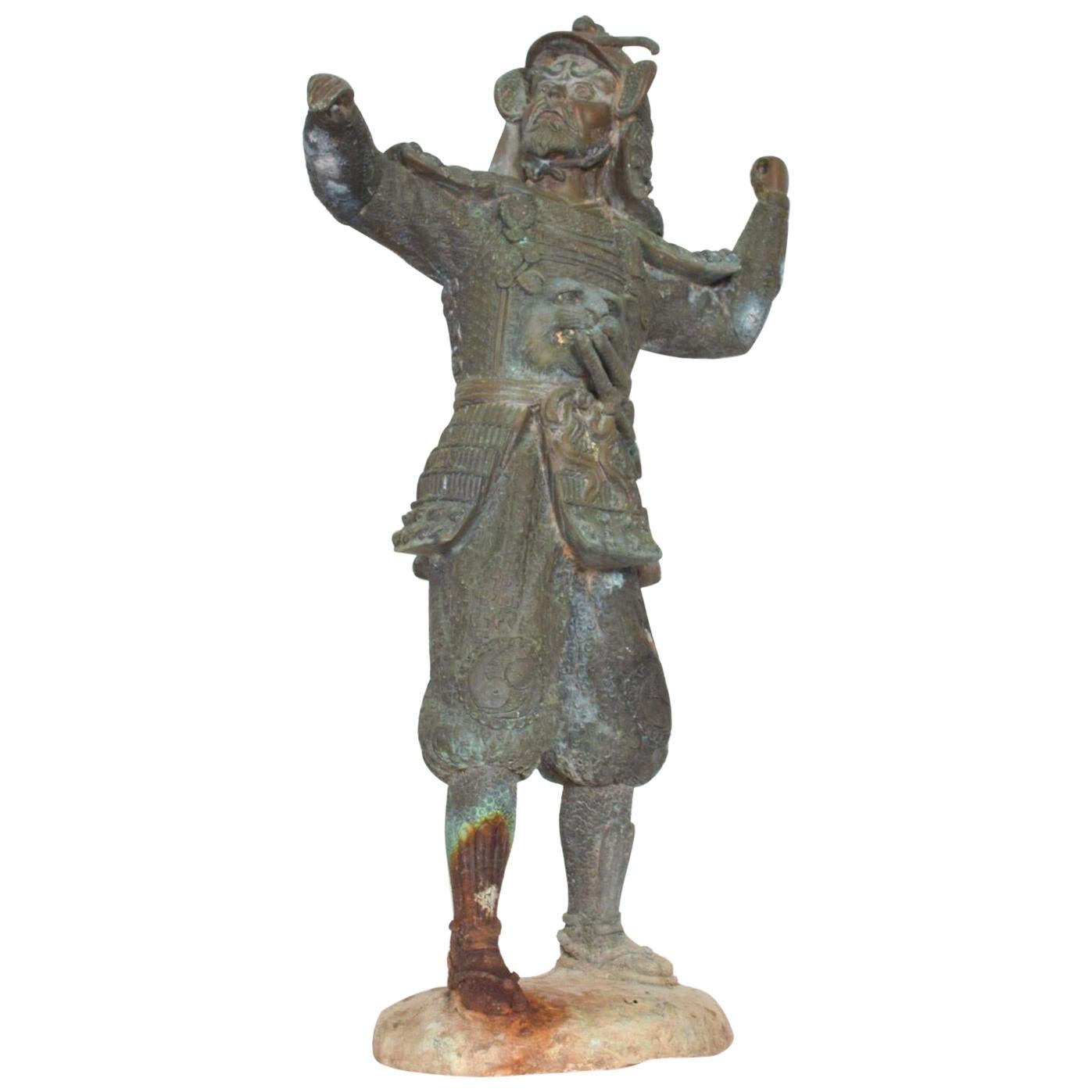 Art Deco Patinated Bronze Viking Warrior With Horn Statuette Sculpture Figurine 