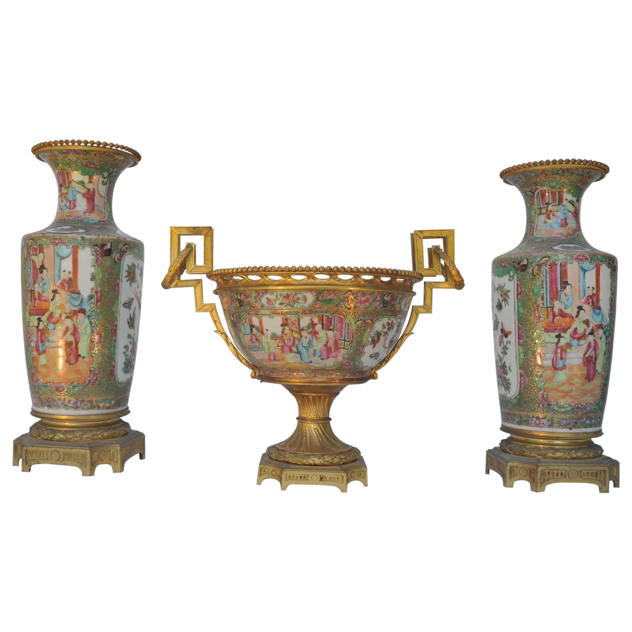 Fine Chinese Canton Ormolu-Mounted Garniture For Sale