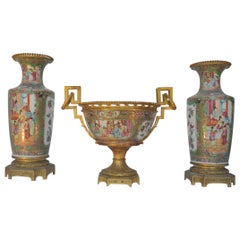 Antique Fine Chinese Canton Ormolu-Mounted Garniture