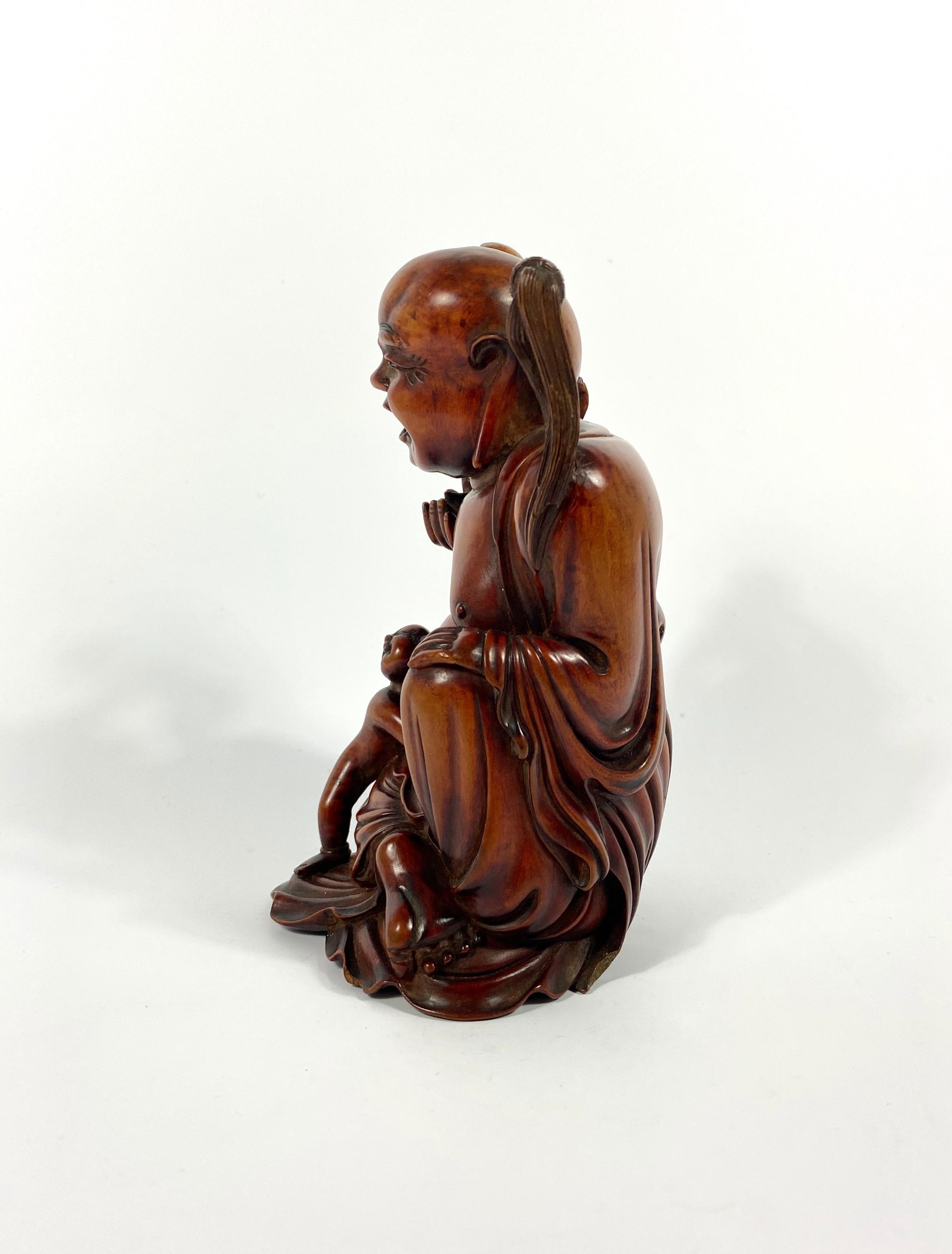 Fine Chinese Carved Buddha & Hehe Erxian Twins Group, Qing Dynasty 1