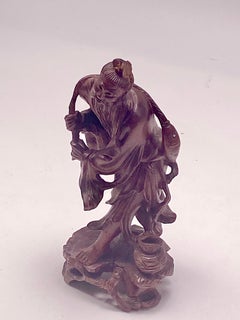 Fine Chinese Carved Wood Statue of a Fisherman, , circa 1900, Republic period