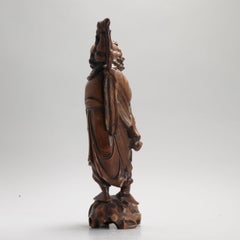 Fine Chinese Carved Wood Statue of Lady with Parasol, 1900