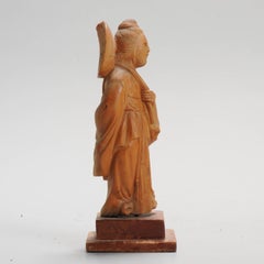 Fine Chinese Carved Wood Statue of Lady with Parasol, ca 1900
