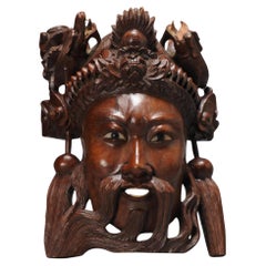 Fine Chinese Carved Wooden Face Mask, ca 1900-1940