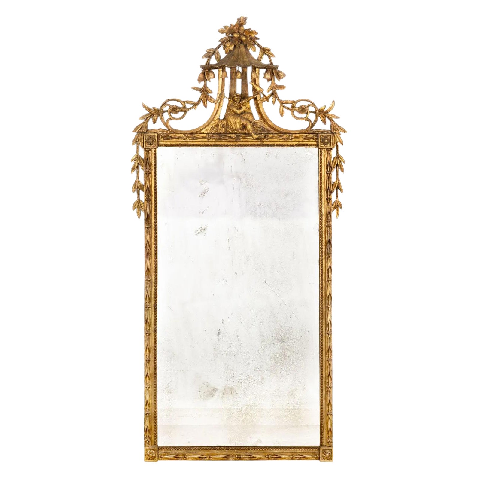 Fine Chinese Chippendale Pagoda Carved Giltwood Wall Mirror, English c. 1775 en vente