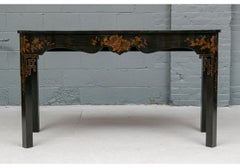 Fine Chinese Chippendale Style Black Lacqered And Gilt Decorated Console Table