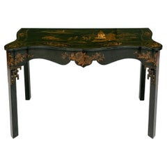 Fine Chinese Chippendale Style Black Lacqered And Gilt Decorated Console Table