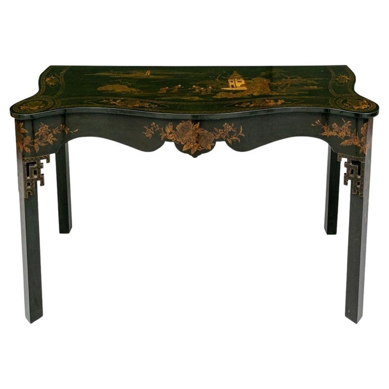 Table Console Murale Chinoise Neuve - Style Asiatique, Bois Noir, 95x80x95 Cm