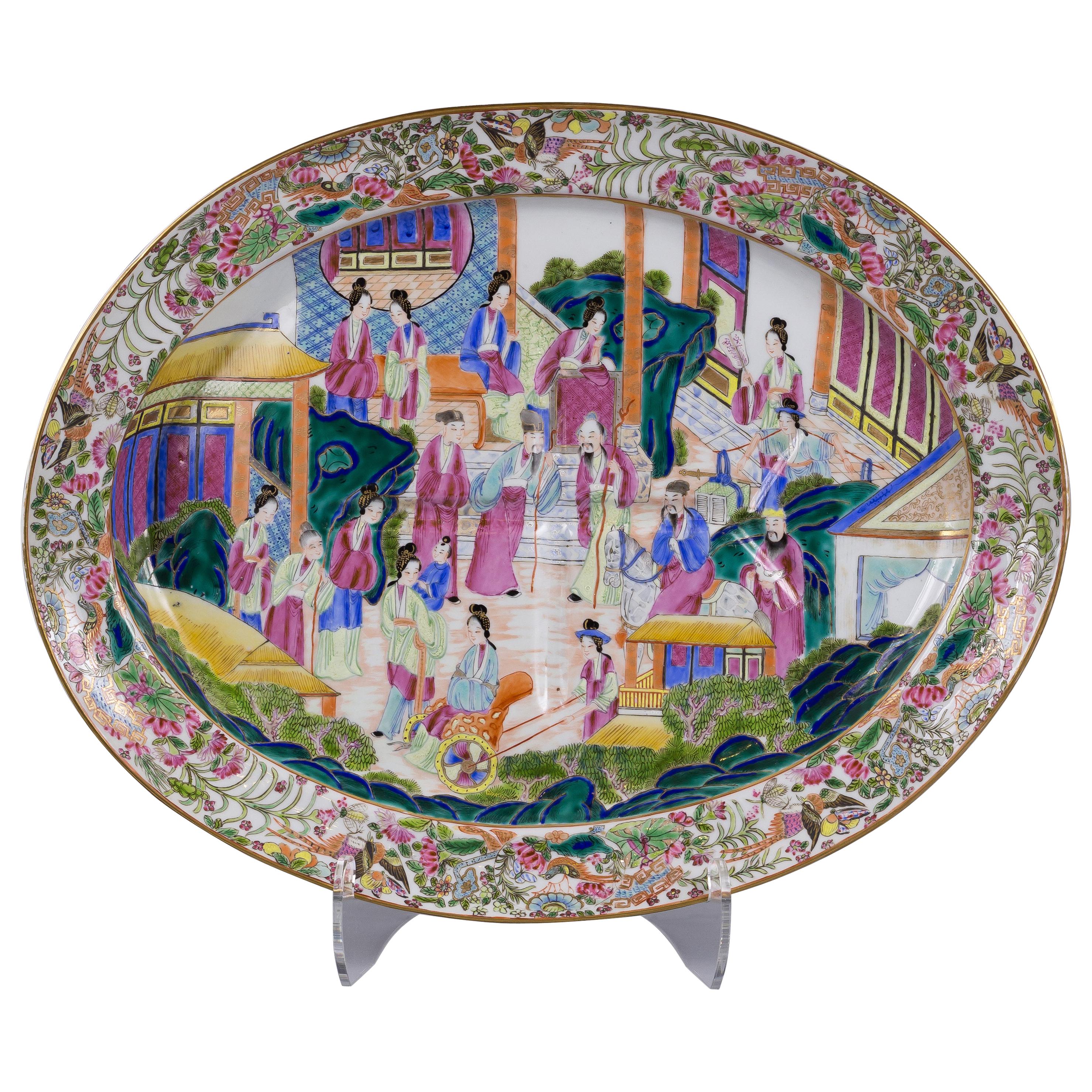 Fine Chinese Export Famille Rose Well and Tree Platter, circa 1840