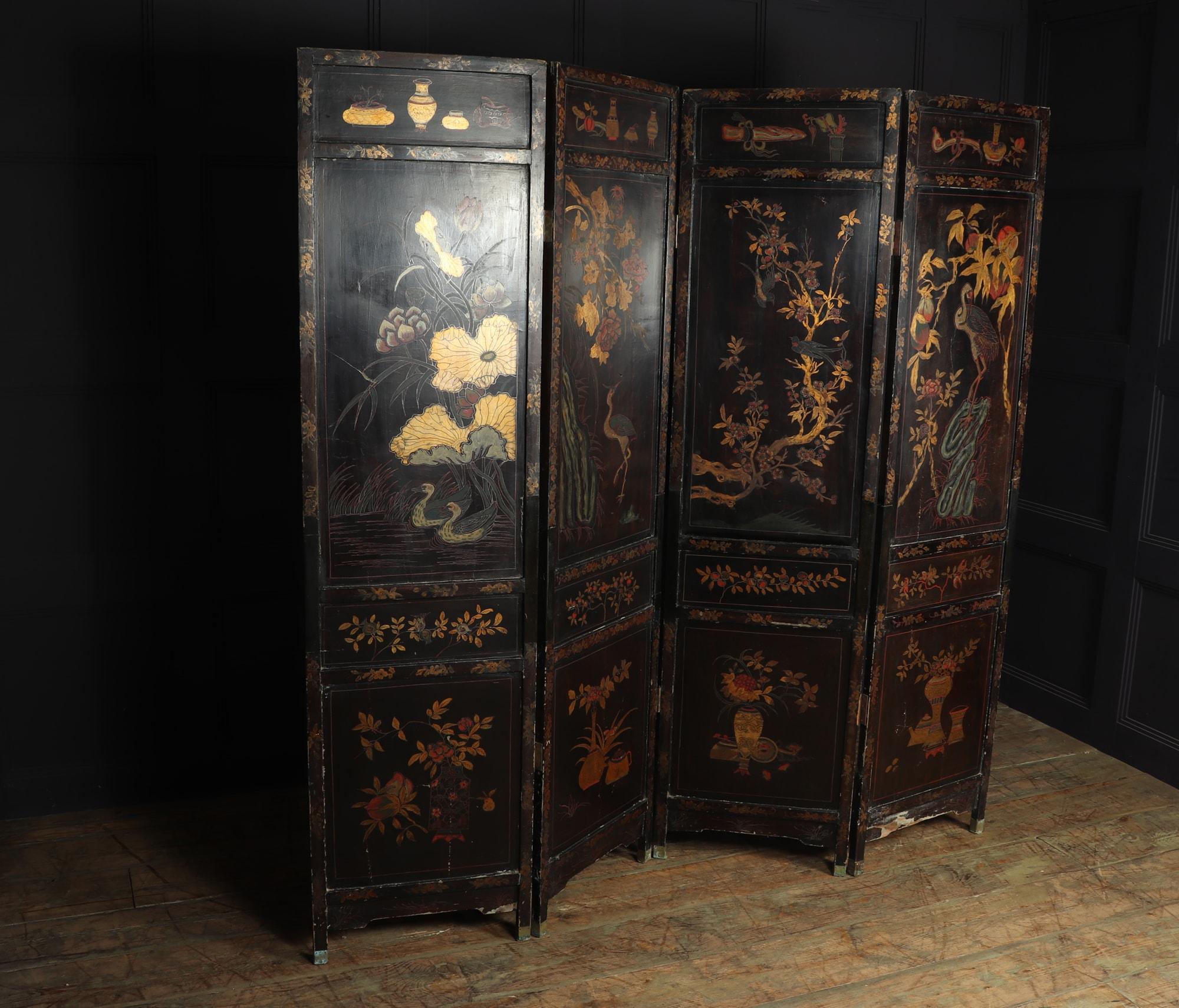 Fine Chinese Export Gilt and Black Lacquer Screen, c1840 8