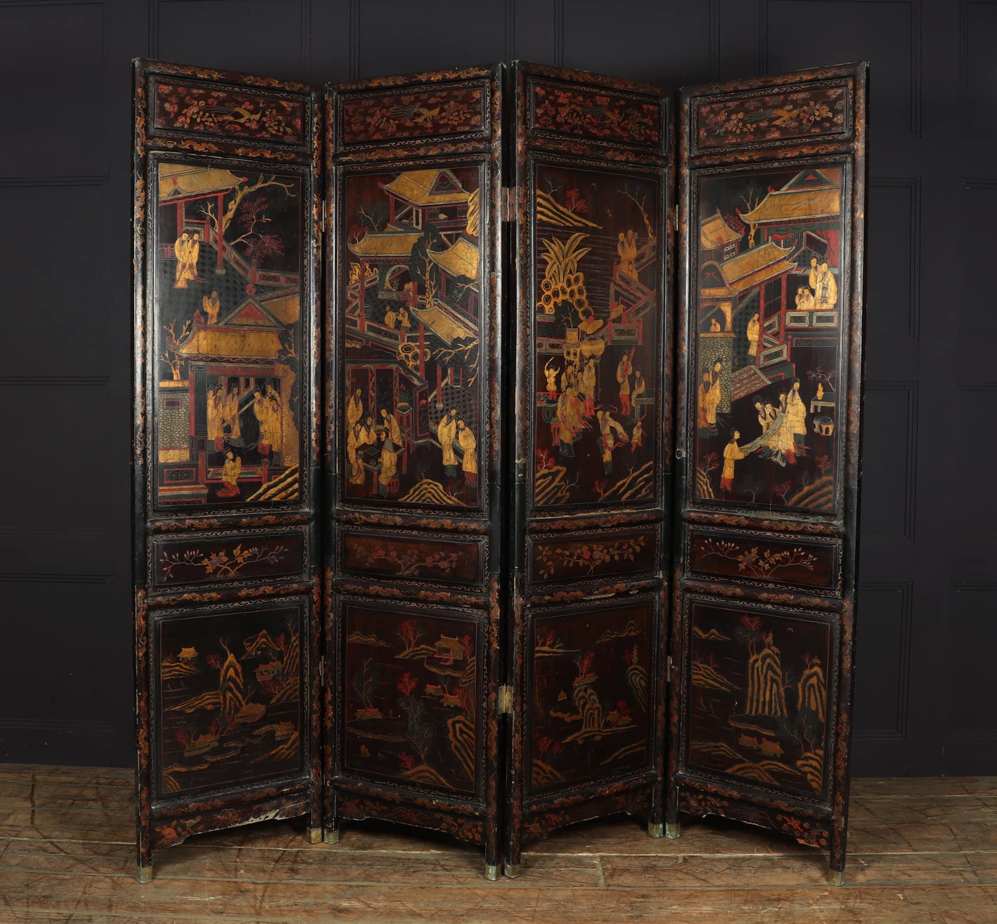 Fine Chinese Export Gilt and Black Lacquer Screen, c1840 In Good Condition In Paddock Wood Tonbridge, GB