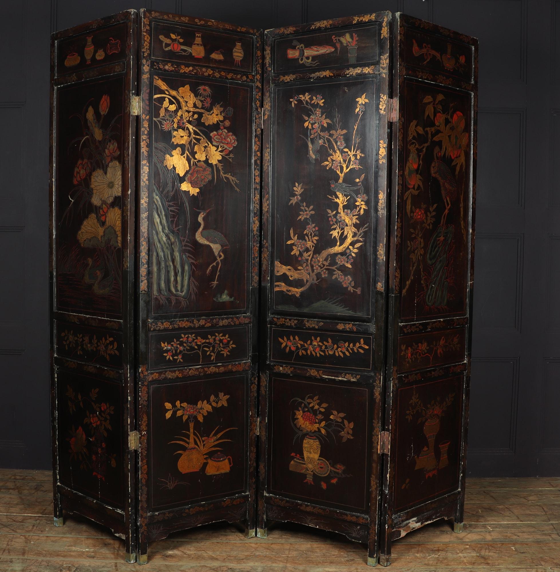 Fine Chinese Export Gilt and Black Lacquer Screen, c1840 4