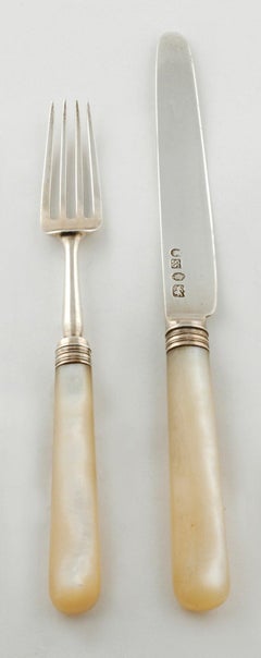 Fine Chinese Export Silver and Mother of Pearl Handled Dessert Knives and Forks