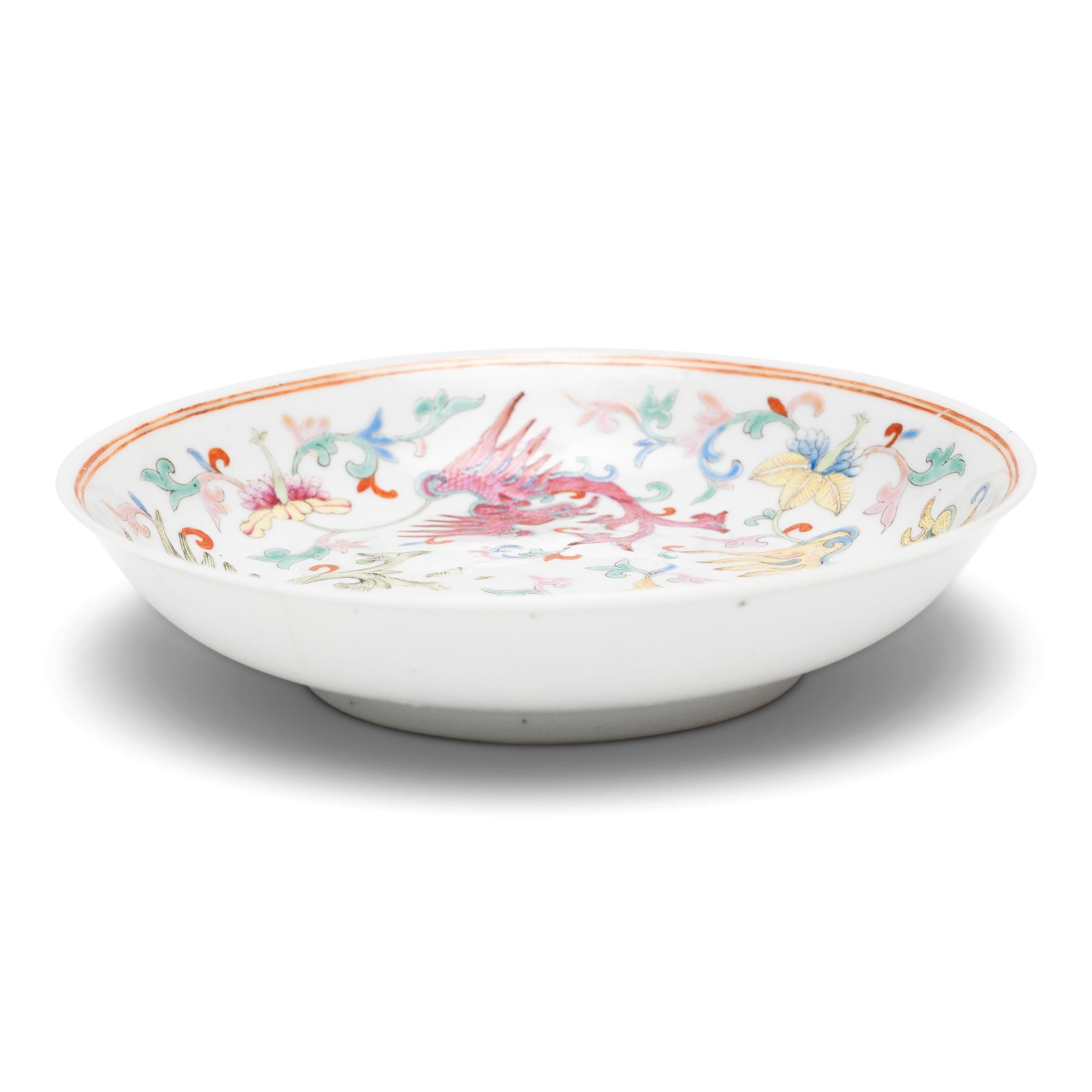Qing Fine Chinese Famille Rose Phoenix Dish, c. 1775 For Sale