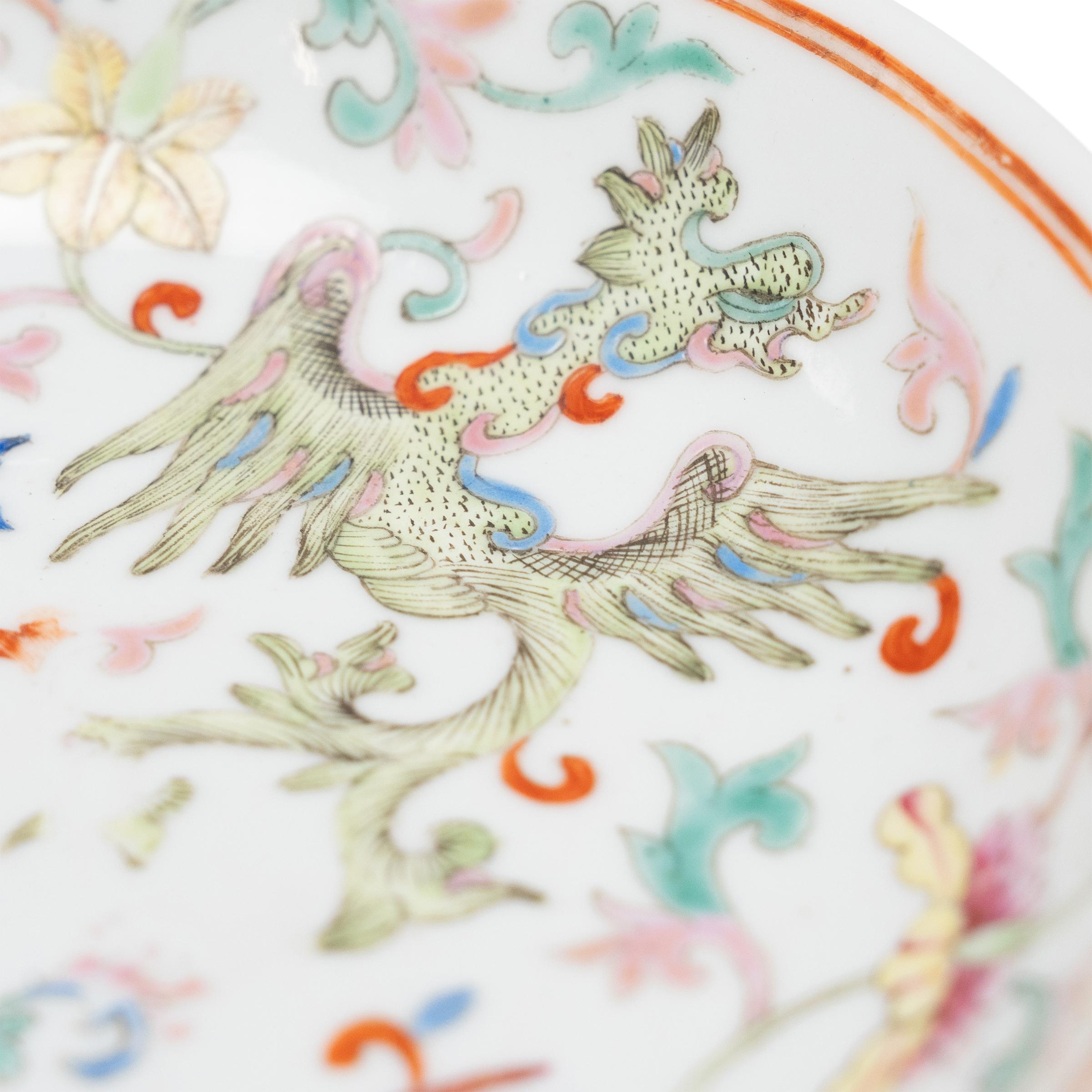 Enameled Fine Chinese Famille Rose Phoenix Dish, c. 1775 For Sale