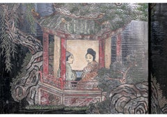 Fine Chinese Four-Panel Carved And Painted Room Divider Screen