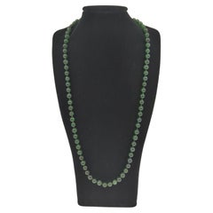 Vintage Fine Chinese A-Grade Natural Translucent Ink Green Jadeite Beaded Necklace 22"