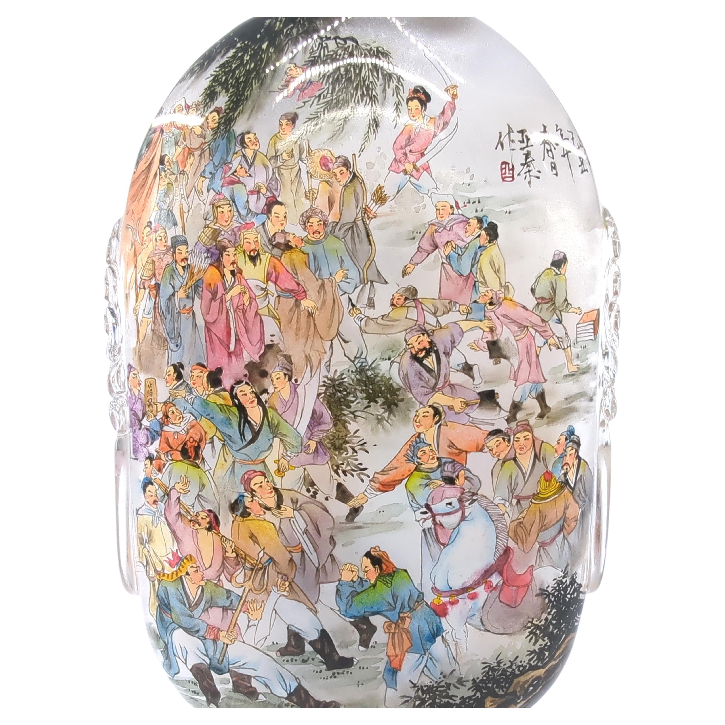 Qing Large Chinese Inside Painted Glass Snuff Bottle Water Margin IPSB Ya Qin c.2009 For Sale