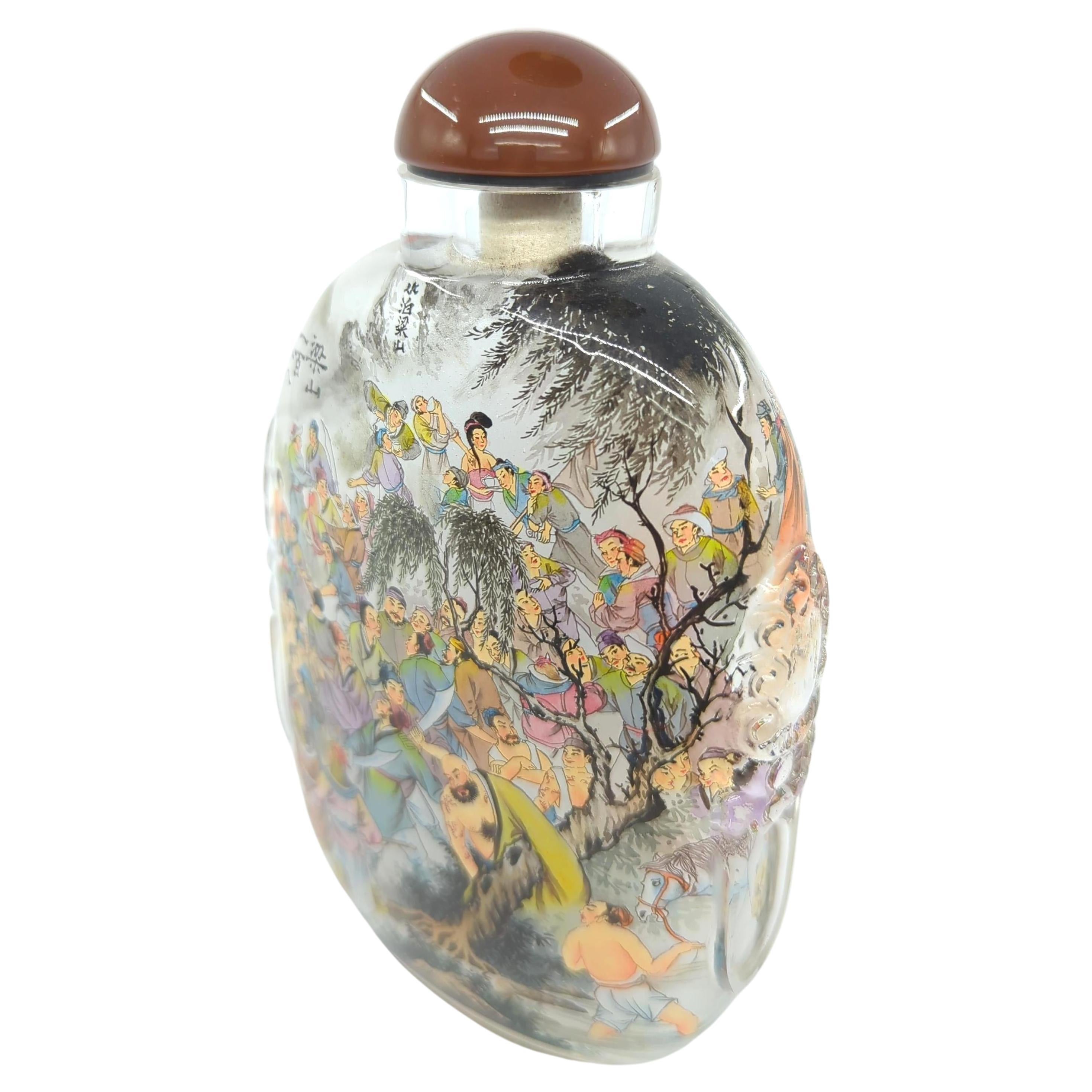 Contemporary Large Chinese Inside Painted Glass Snuff Bottle Water Margin IPSB Ya Qin c.2009 For Sale