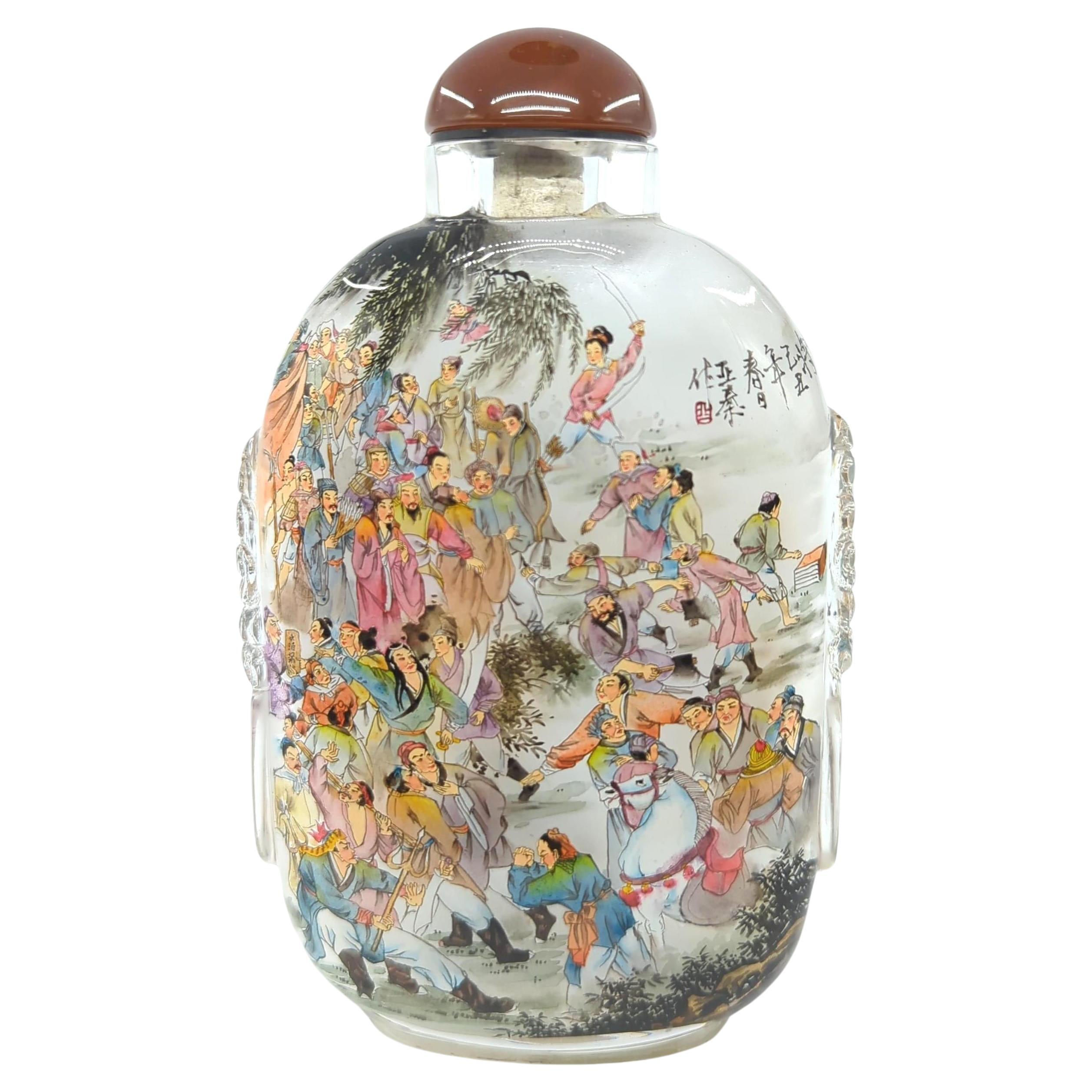 Large Chinese Inside Painted Glass Snuff Bottle Water Margin IPSB Ya Qin c.2009 For Sale