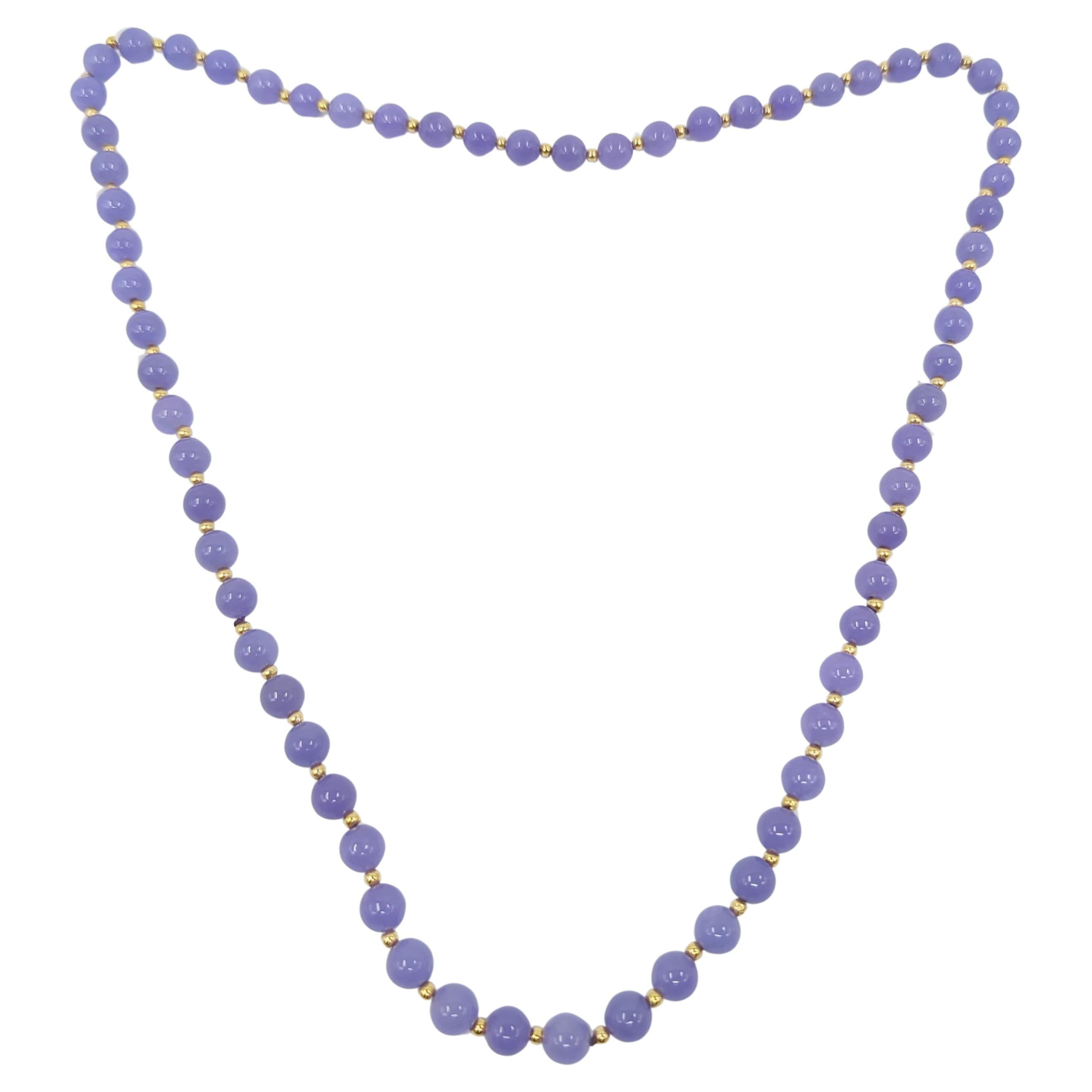 Artisan Fine Chinese Intense Lavender A-Grade Natural Jadeite 8.5mm Beaded Necklace 26