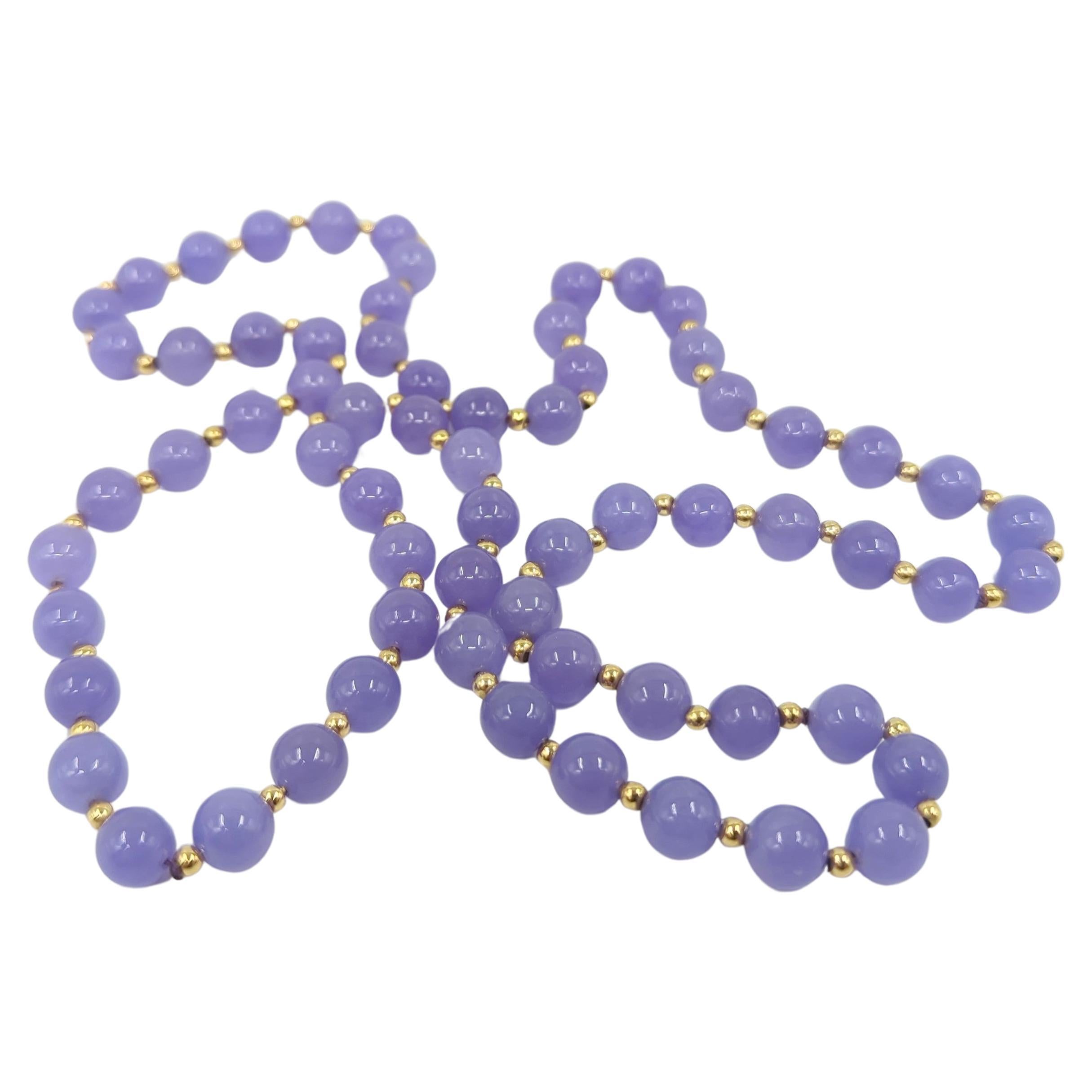 Round Cut Fine Chinese Intense Lavender A-Grade Natural Jadeite 8.5mm Beaded Necklace 26