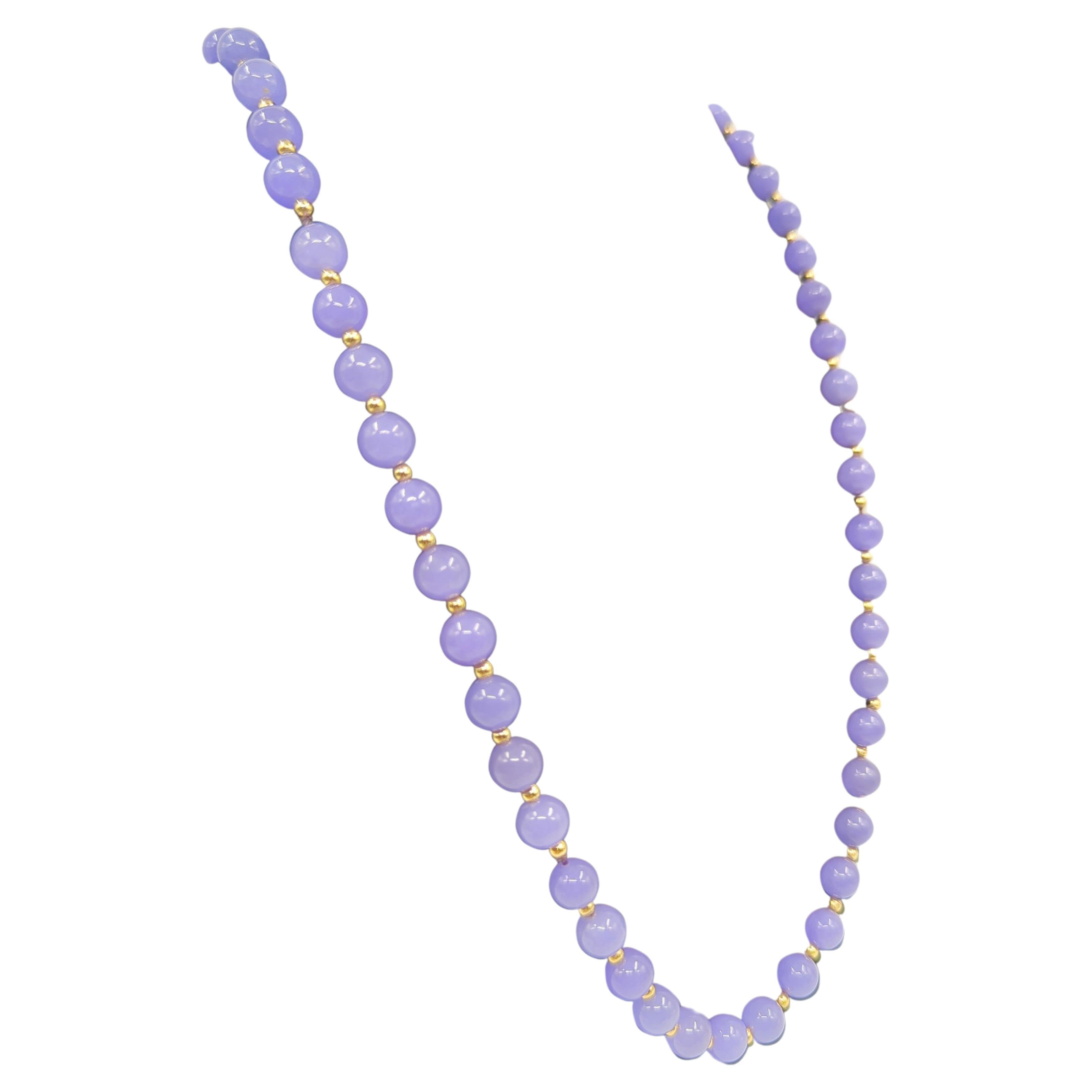 Fine Chinese Intense Lavender A-Grade Natural Jadeite 8.5mm Beaded Necklace 26
