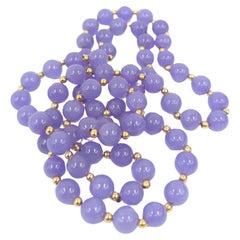 Fine Chinese Intense Lavender A-Grade Natural Jadeite 8.5mm Beaded Necklace 26"