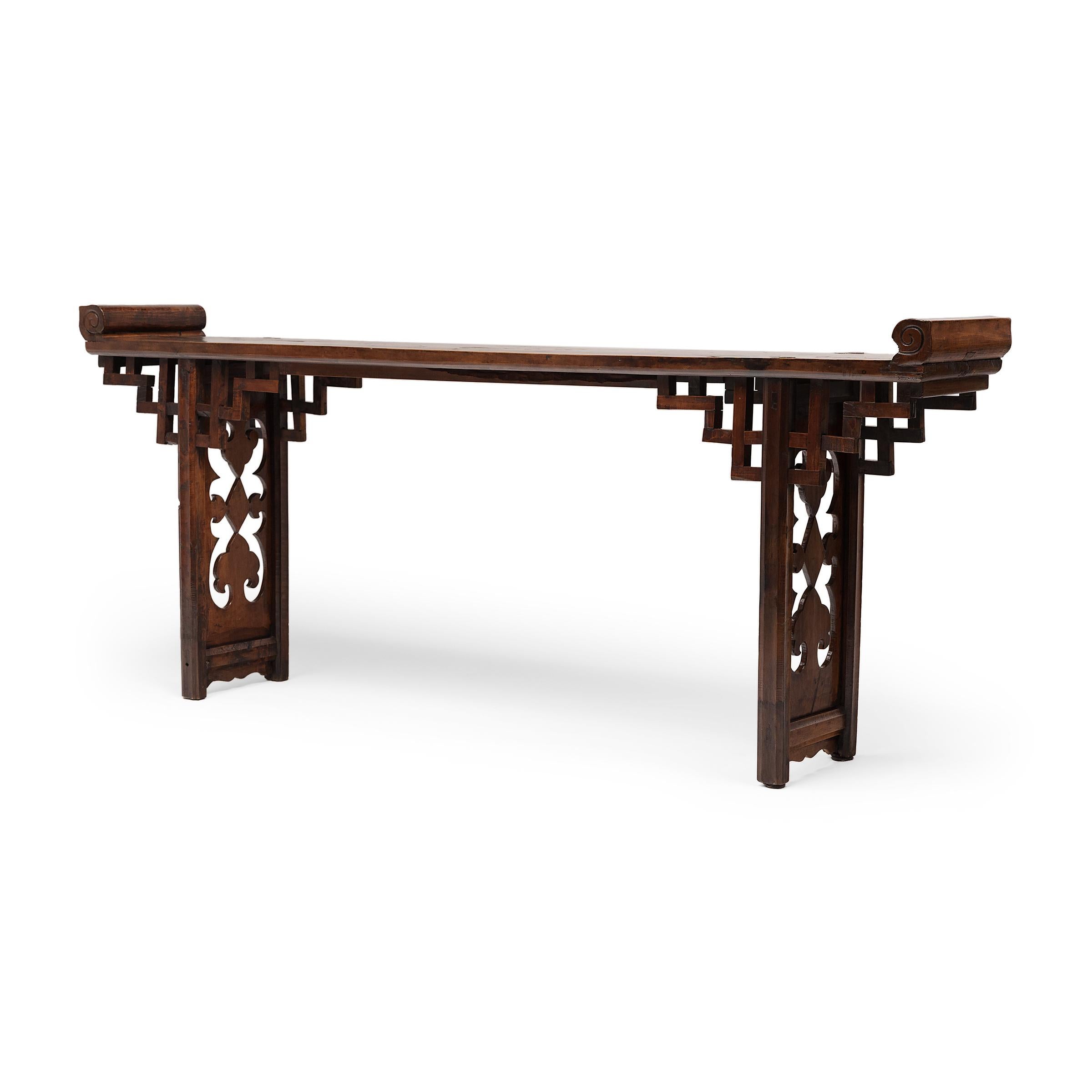 Hand-Carved Fine Chinese Pearwood Altar Table with Inlaid Repairs
