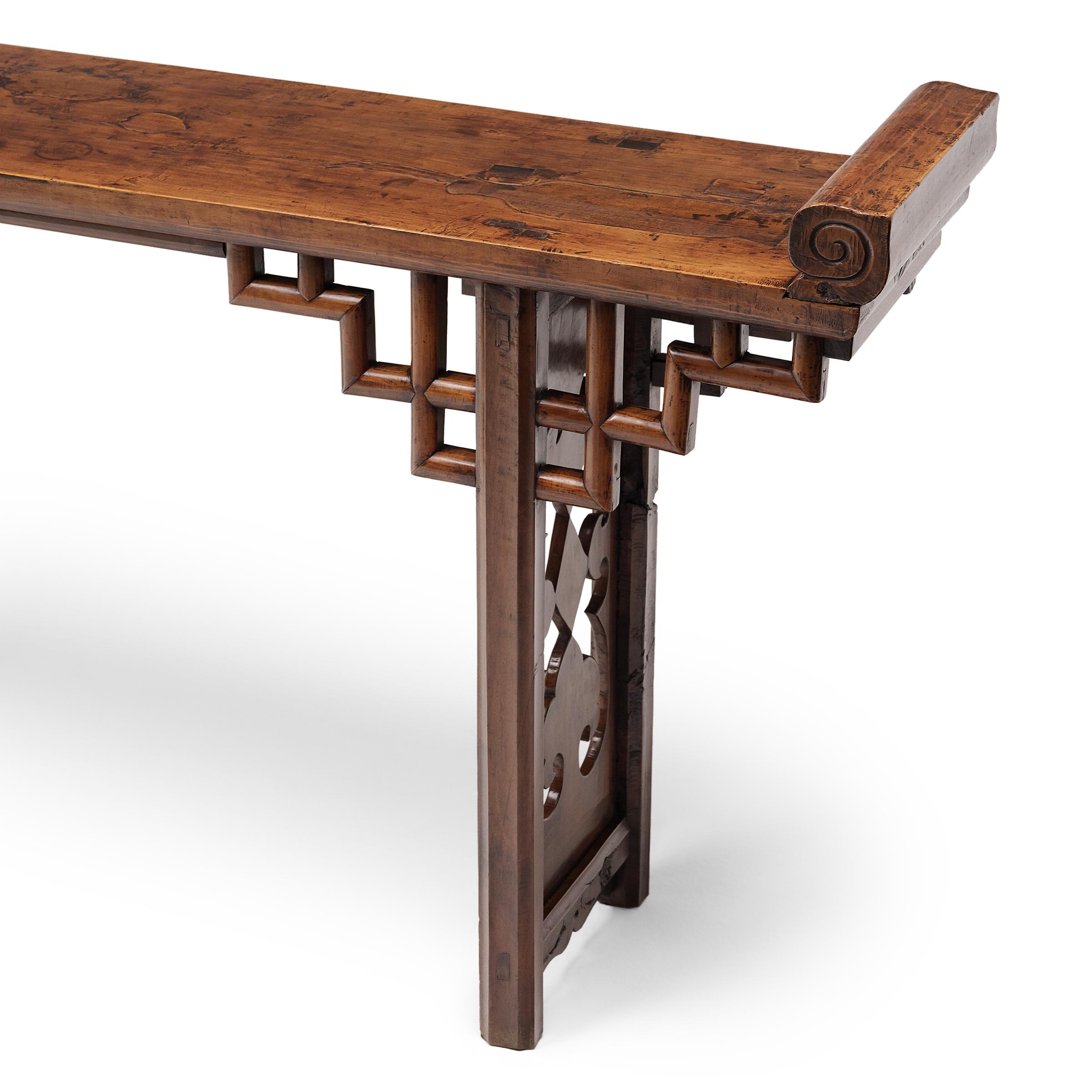 19th Century Fine Chinese Pearwood Altar Table with Inlaid Repairs